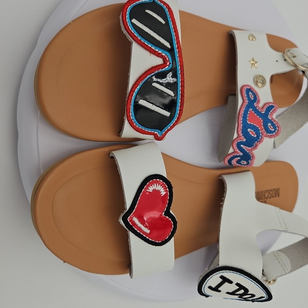 LOVE MOSCHINO White W/6.5 Ankle Strap Bride "I Do" Heart Wedding Sandals *EUC* - Picture 14 of 16